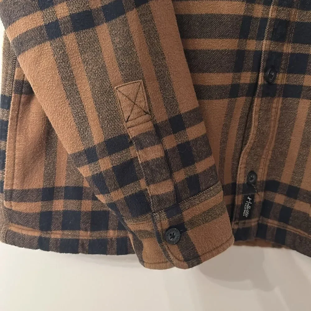 HOLLISTER Brown Flannel Plaid Shirt Mens Sherpa Lined Lumberjack Jacket Size L